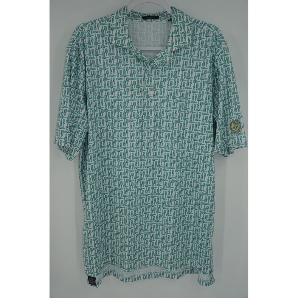 Turtleson Performance Polo Shirt Large Green Bottle Pattern Topeka CC AOP